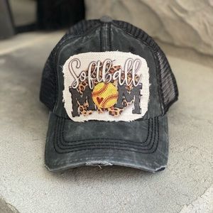 Softball Mom Black Ponytail Hat Criss Cross